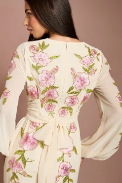 Robe Maxi Asymétrique Ornée De Sequins Et Brodée
