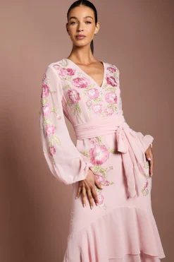 Robe Maxi Asymétrique Ornée De Sequins Et Brodée