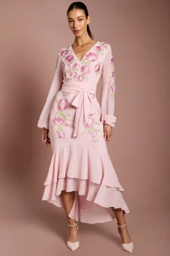 Robe Maxi Asymétrique Ornée De Sequins Et Brodée