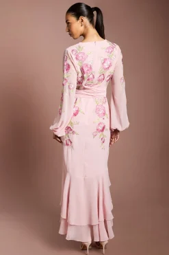 Robe Maxi Asymétrique Ornée De Sequins Et Brodée