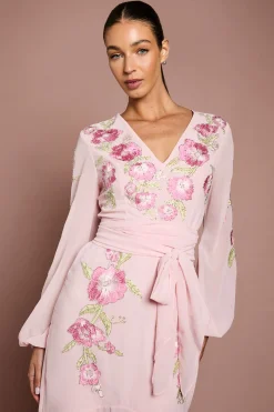 Robe Maxi Asymétrique Ornée De Sequins Et Brodée