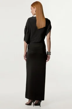 KarenMillen Robe maxi asymétrique à taille basse en tricot de viscose Slinky<Femme Pulls Et Gilets|Toutes Les Mailles
