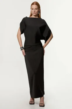 KarenMillen Robe maxi asymétrique à taille basse en tricot de viscose Slinky<Femme Pulls Et Gilets|Toutes Les Mailles
