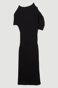 KarenMillen Robe maxi asymétrique à taille basse en tricot de viscose Slinky<Femme Pulls Et Gilets|Toutes Les Mailles