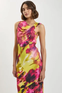 Robe Maxi Asymétrique À Une Épaule En Satin De Viscose À Imprimé Floral Petite