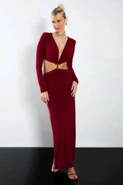 boohoo Robe maxi avec détails de garniture et découpes<Femme Robes Moulantes|Robes À Manches Longues