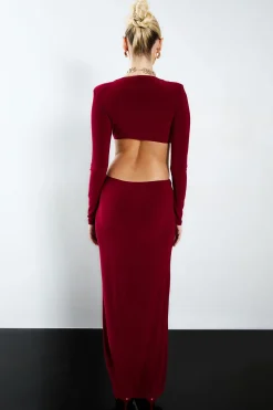 boohoo Robe maxi avec détails de garniture et découpes<Femme Robes Moulantes|Robes À Manches Longues