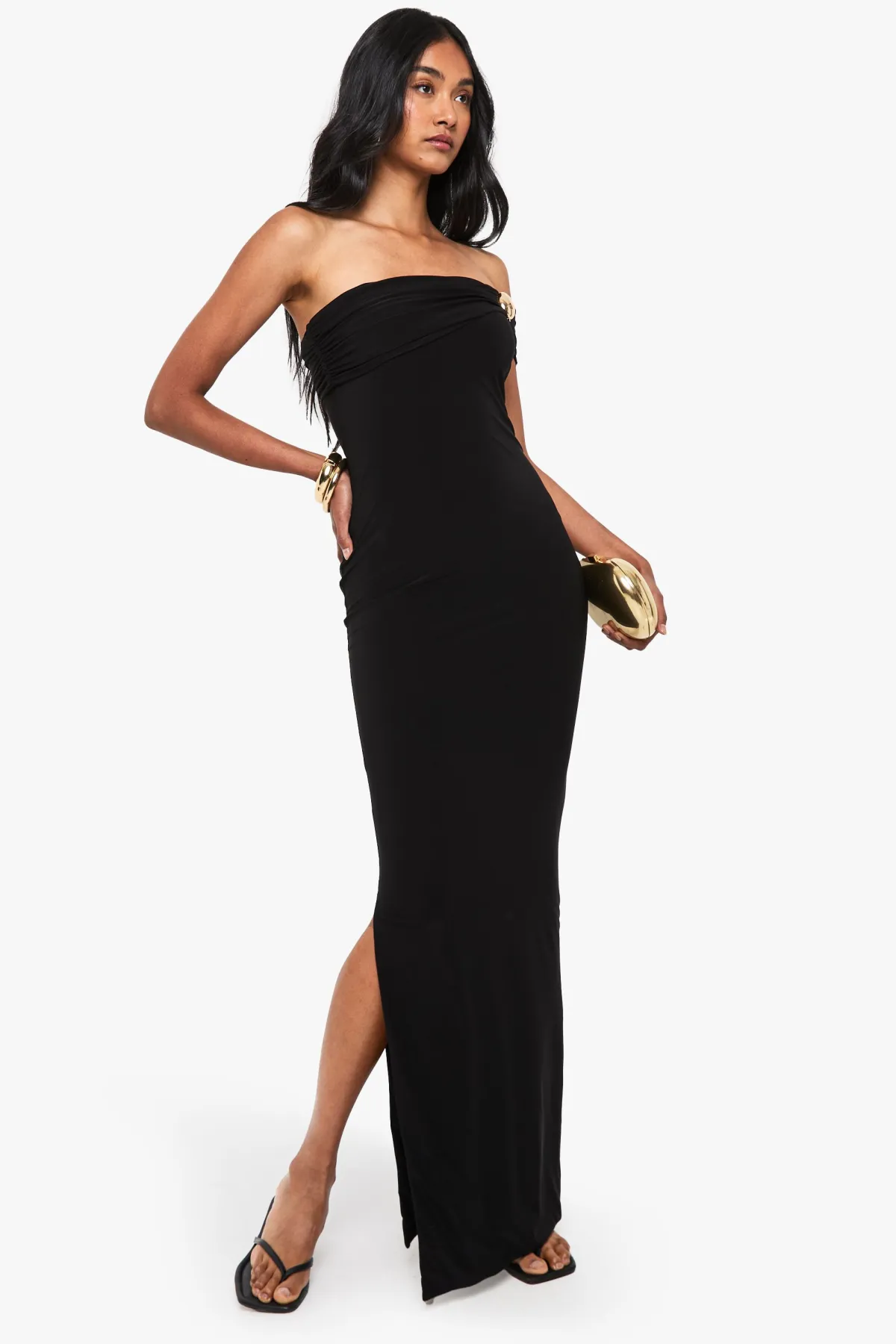 boohoo Robe maxi bandeau à bordure dorée<Femme Robes De Soirée|Toutes Les Robes