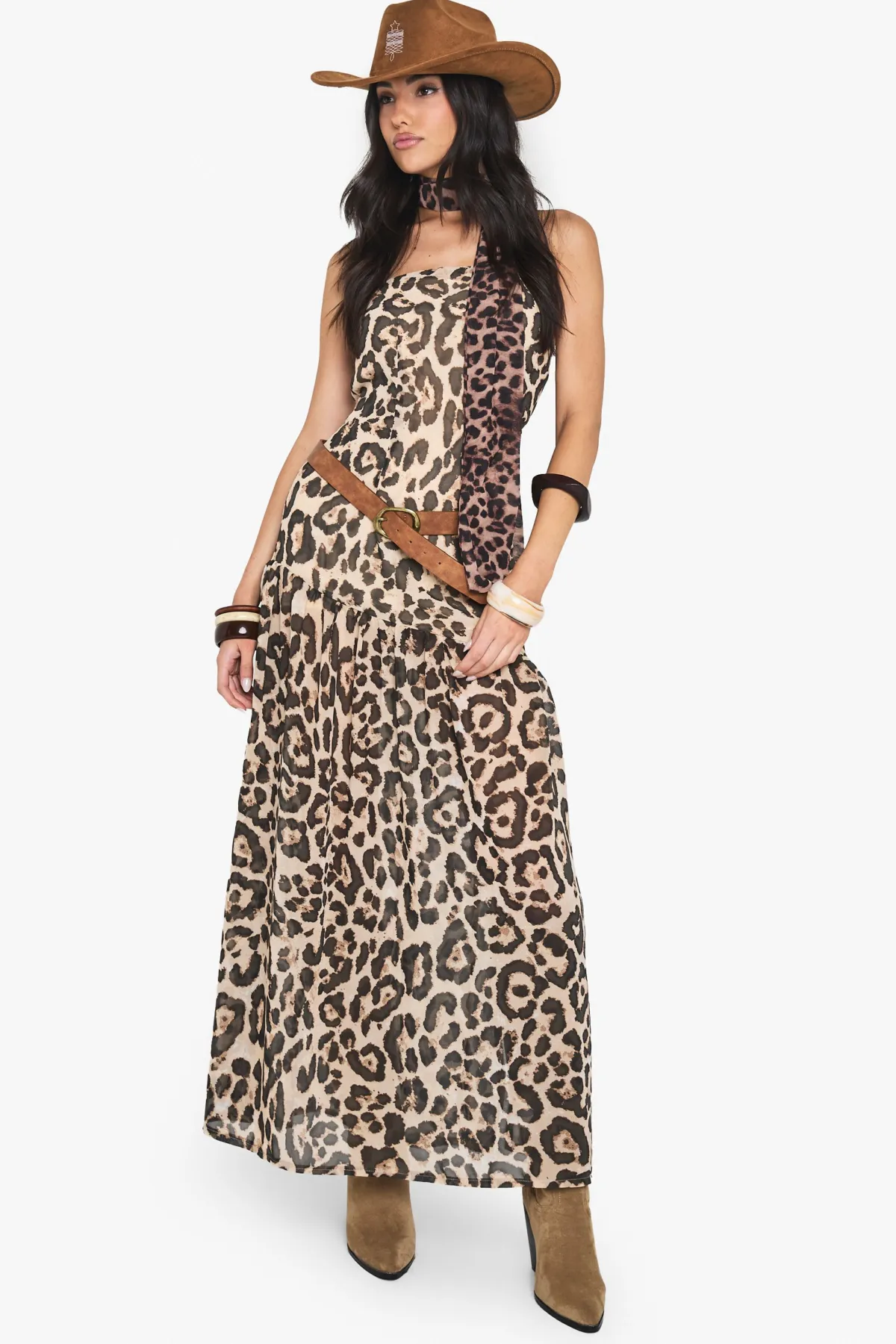 boohoo Robe Maxi Bandeau en Chiffon Imprimé<Femme Robes Bohème|Robes