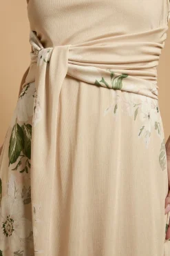 Robe Maxi Bandeau En Jersey À Imprimé Camélia Tombant Petite Taille