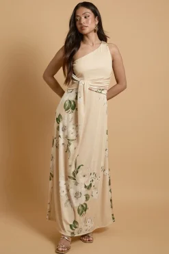 Robe Maxi Bandeau En Jersey À Imprimé Camélia Tombant Petite Taille