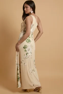 Robe Maxi Bandeau En Jersey À Imprimé Camélia Tombant Petite Taille