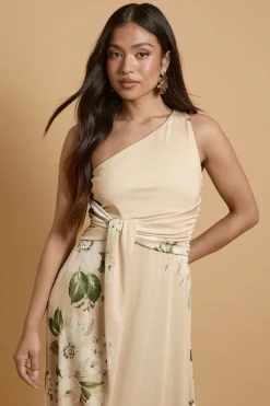 Robe Maxi Bandeau En Jersey À Imprimé Camélia Tombant Petite Taille