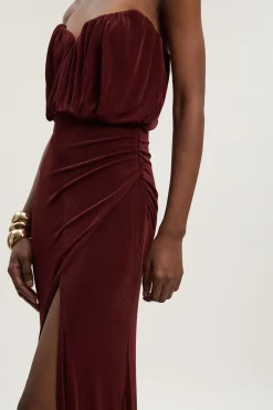 Robe Maxi Bandeau Fendue en Crêpe Fluide
