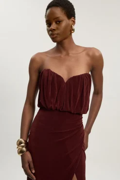 Robe Maxi Bandeau Fendue en Crêpe Fluide