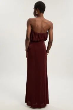 Robe Maxi Bandeau Fendue en Crêpe Fluide