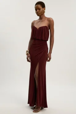 Robe Maxi Bandeau Fendue en Crêpe Fluide