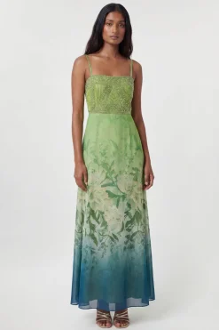 Robe Maxi Bandeau Plissée Tissée À Fleurs Ombrées Et Ornements Petite