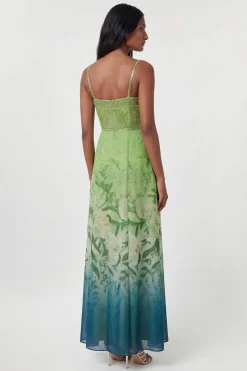 Robe Maxi Bandeau Plissée Tissée À Fleurs Ombrées Et Ornements Petite