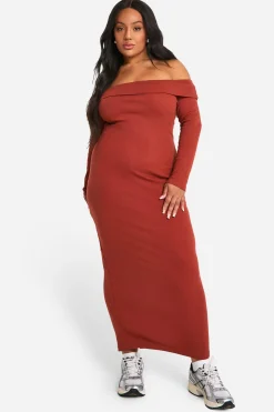 Robe maxi Bardot basique en côte Plus