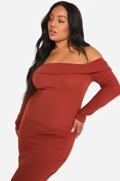 Robe maxi Bardot basique en côte Plus