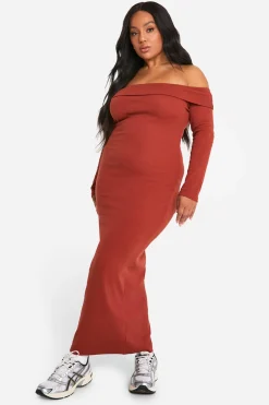 Robe maxi Bardot basique en côte Plus
