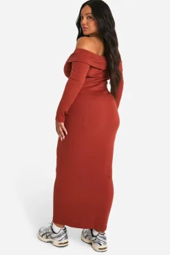 Robe maxi Bardot basique en côte Plus