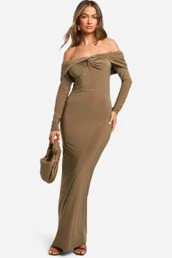 Robe Maxi Bardot à Détail Twist Froncé