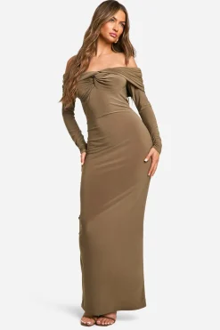 Robe Maxi Bardot à Détail Twist Froncé
