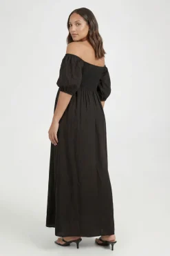 boohoo Robe Maxi Bardot En Lin À Manches Bouffantes De Maternité<Femme Toutes Les Robes|Robes Longues