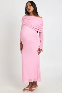 boohoo Robe Maxi Bardot En Mesh De Maternité<Femme Robes À Manches Longues|Robes