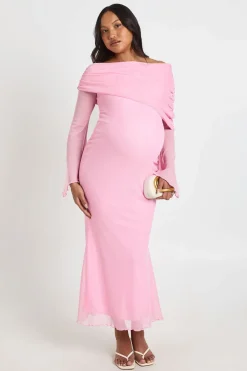 boohoo Robe Maxi Bardot En Mesh De Maternité<Femme Robes À Manches Longues|Robes