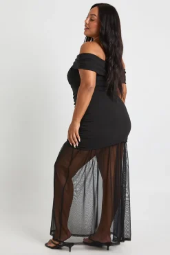 Robe maxi Bardot froncée Plus