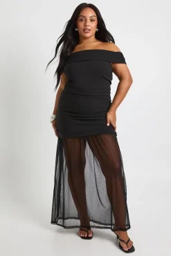 Robe maxi Bardot froncée Plus