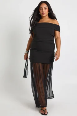 Robe maxi Bardot froncée Plus