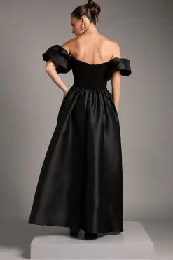 Robe Maxi Bardot à Manches Bouffantes Sans Bretelles avec Détail Dos Jupe Ample