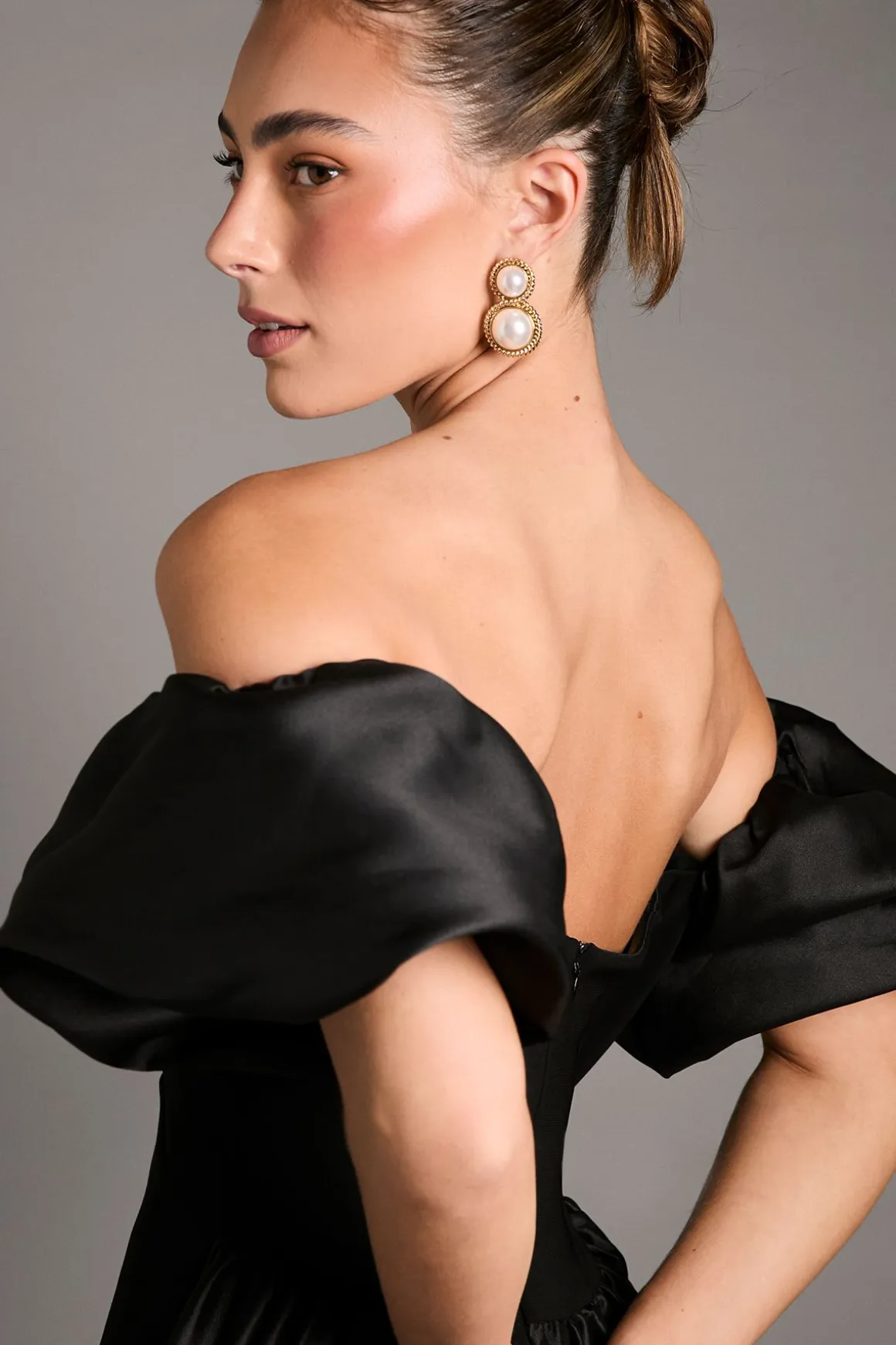 Robe Maxi Bardot à Manches Bouffantes Sans Bretelles avec Détail Dos Jupe Ample