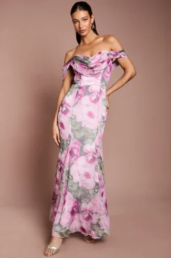 Coast Robe Maxi Bardot À Motif Floral<Femme Robes|Robes Noires Nouées