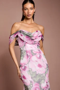 Coast Robe Maxi Bardot À Motif Floral<Femme Robes|Robes Noires Nouées
