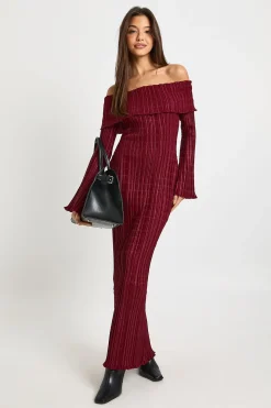 Robe maxi Bardot texturée