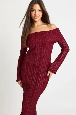 Robe maxi Bardot texturée