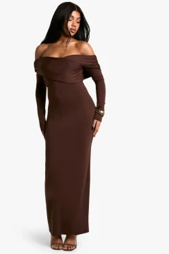 Robe Maxi Bardot Twist en Tissu Doux