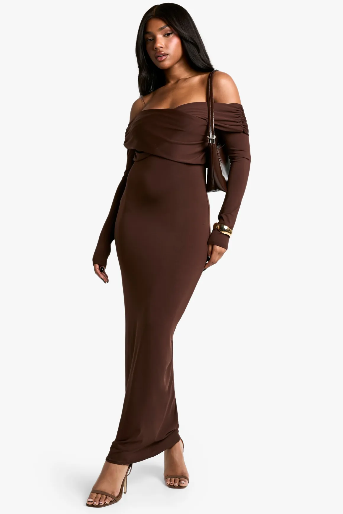 Robe Maxi Bardot Twist en Tissu Doux