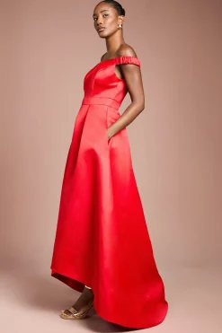 Robe Maxi Bardot Évasée à Ourlet Asymétrique