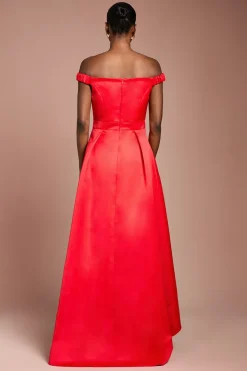 Robe Maxi Bardot Évasée à Ourlet Asymétrique