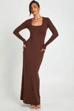 Robe Maxi Basique Supersoft À Encolure Carrée Et Manches Longues