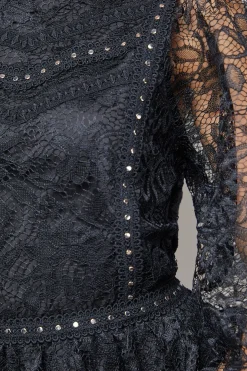 Robe Maxi Bohème à Manches Longues avec Bordure en Dentelle et Bords Festonnés