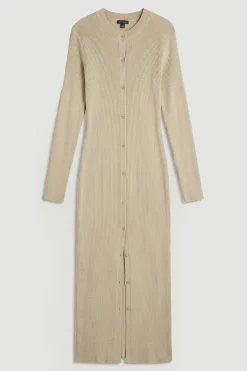 Robe maxi à boutons traversants en maille côtelée haut de gamme et fluide