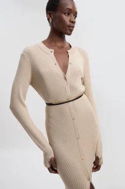 Robe maxi à boutons traversants en maille côtelée haut de gamme et fluide