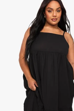 Robe Maxi À Bretelles Effet Lin À Volants Étagés Grande Taille